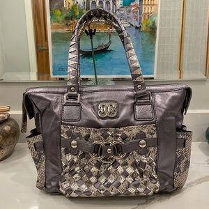 Sharif • Original shoulder bag gunmetal gray metallic leather silver snakeskin